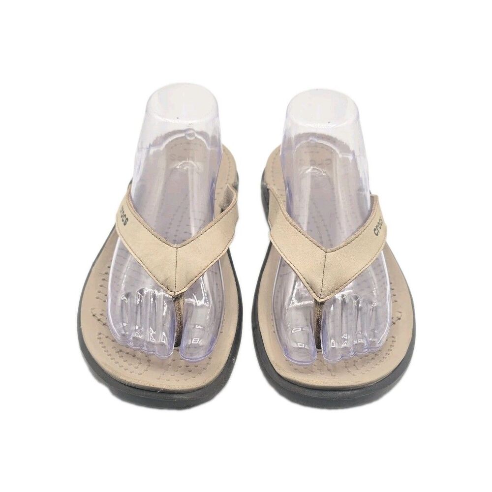 Crocs Womens 10 Sandals Tan Brown Slip-on Lightweight Beach Vacation Casual